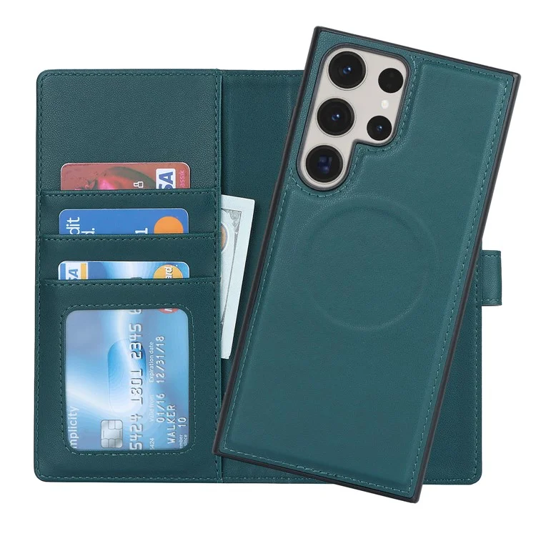 For Samsung Galaxy S23 Ultra Case Detachable PU Wallet Phone Case Compatible with MagSafe - Green