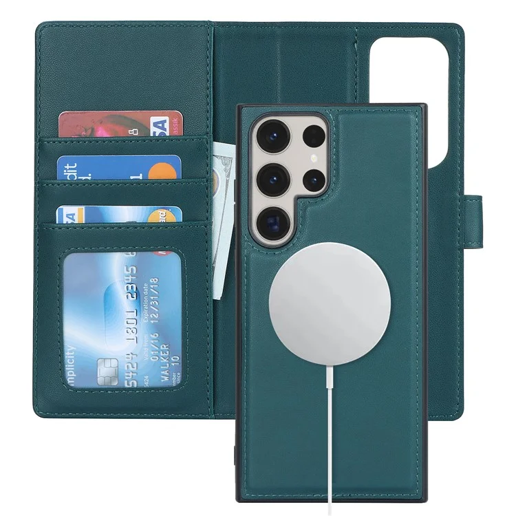 For Samsung Galaxy S23 Ultra Case Detachable PU Wallet Phone Case Compatible with MagSafe - Green