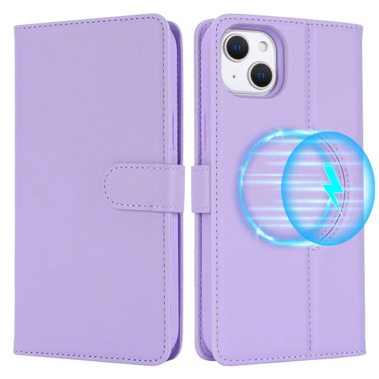 For iPhone 14 / 13 6.1 inch Case Anti-Drop Detachable PU Phone Cover Compatible with MagSafe - Purple