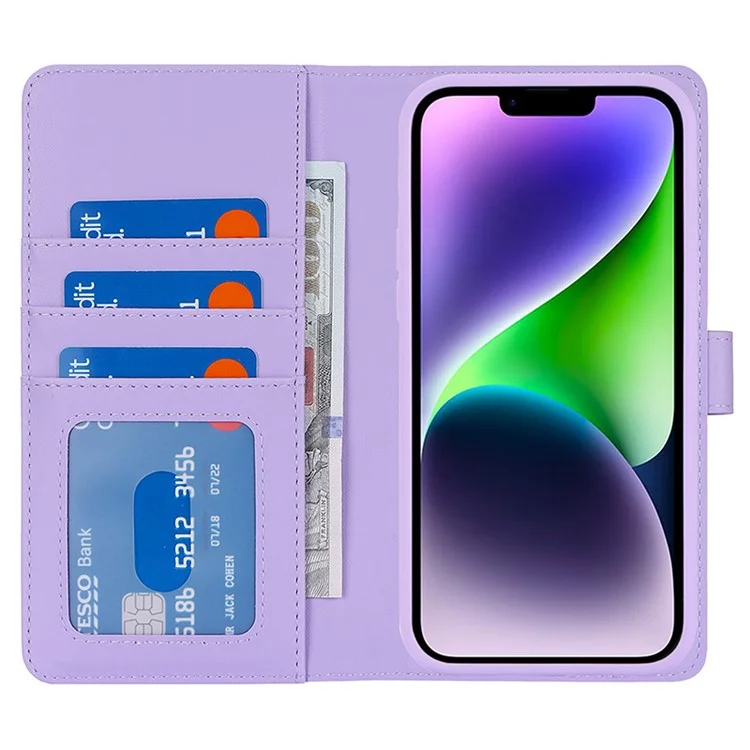 For iPhone 14 / 13 6.1 inch Case Anti-Drop Detachable PU Phone Cover Compatible with MagSafe - Purple