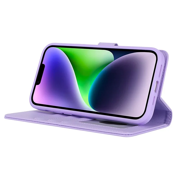 For iPhone 14 / 13 6.1 inch Case Anti-Drop Detachable PU Phone Cover Compatible with MagSafe - Purple