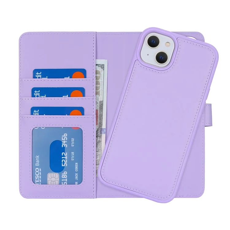 For iPhone 14 / 13 6.1 inch Case Anti-Drop Detachable PU Phone Cover Compatible with MagSafe - Purple