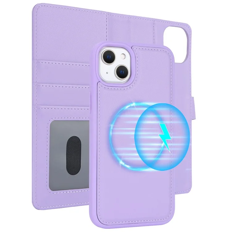For iPhone 14 / 13 6.1 inch Case Anti-Drop Detachable PU Phone Cover Compatible with MagSafe - Purple