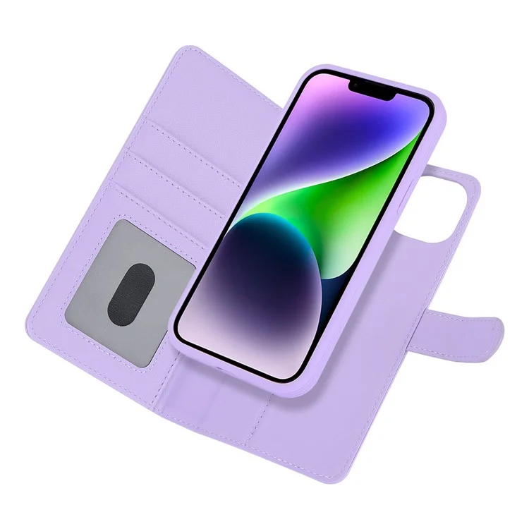 For iPhone 14 / 13 6.1 inch Case Anti-Drop Detachable PU Phone Cover Compatible with MagSafe - Purple