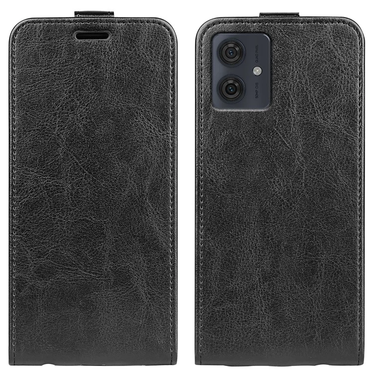 Capa de Telefone para Motorola Moto G54 5G Vertical Flip Phone Shell Crazy Horse Texture Cover - Preto