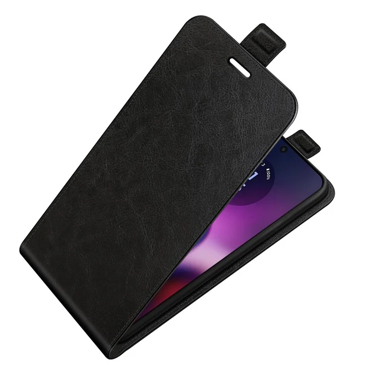 Capa de Telefone para Motorola Moto G54 5G Vertical Flip Phone Shell Crazy Horse Texture Cover - Preto