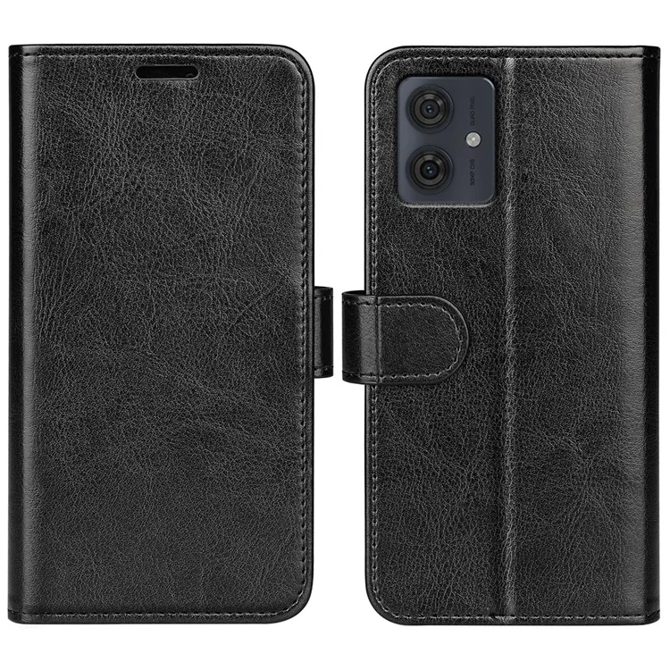 Per Motorola Moto G54 5G Case PU Custodia in Pelle Texture a Cavallo Pazzo Supporto per Telefono e Portafoglio - Nero