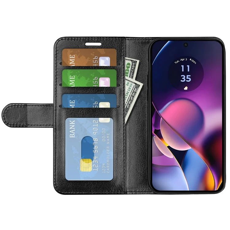 Per Motorola Moto G54 5G Case PU Custodia in Pelle Texture a Cavallo Pazzo Supporto per Telefono e Portafoglio - Nero