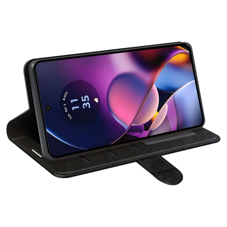 Per Motorola Moto G54 5G Case PU Custodia in Pelle Texture a Cavallo Pazzo Supporto per Telefono e Portafoglio - Nero