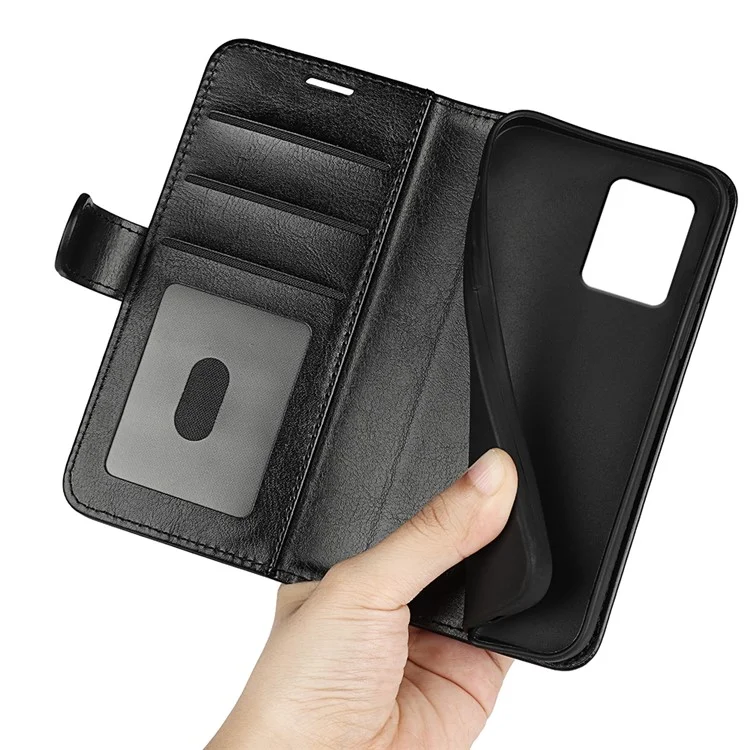Per Motorola Moto G54 5G Case PU Custodia in Pelle Texture a Cavallo Pazzo Supporto per Telefono e Portafoglio - Nero