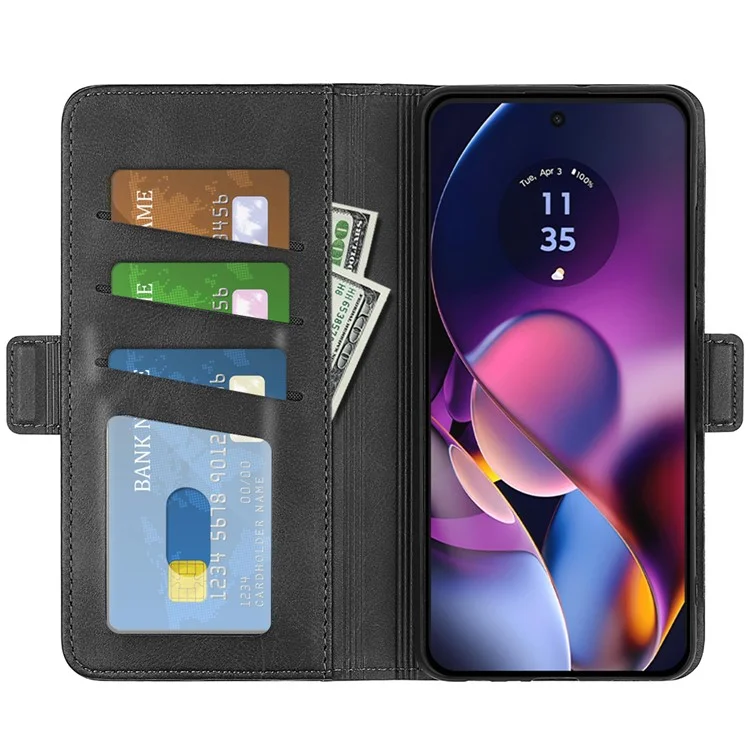 Para o Motorola Moto G54 5G Case Calf Texture Phone Stand Cover PU Leather Wallet - Preto
