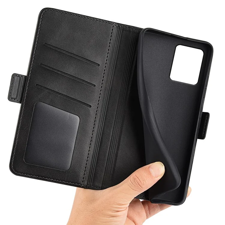 Para o Motorola Moto G54 5G Case Calf Texture Phone Stand Cover PU Leather Wallet - Preto