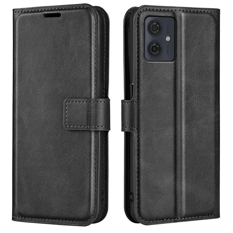 Per Motorola Moto G54 5G Case Stand PU Leather Calf Texture Phone Cover Wallet - Nero