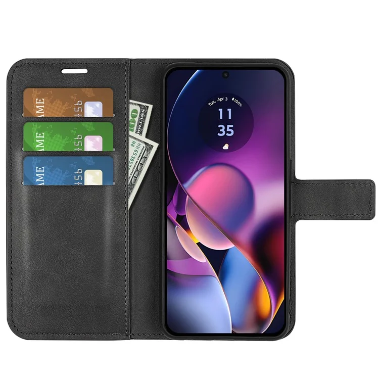 Per Motorola Moto G54 5G Case Stand PU Leather Calf Texture Phone Cover Wallet - Nero