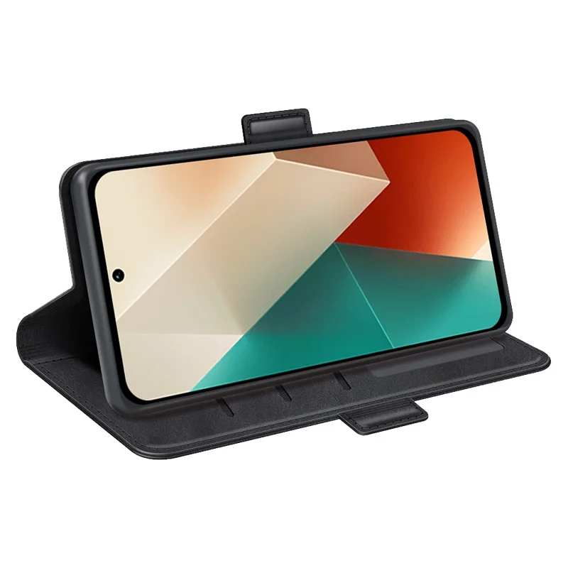 Flip-Case mit Ständer für Xiaomi Redmi Note 13 5G (China), Brieftaschen-Handyhülle aus PU-Leder mit Kalbsleder-Optik, Schwarz