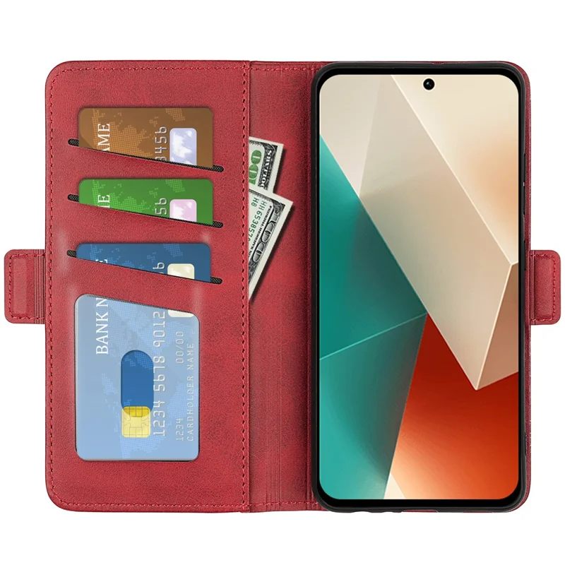 For Xiaomi Redmi Note 13 5G Case Stand Flip Calf Texture Phone Cover PU Leather Wallet Phone Shell - Red