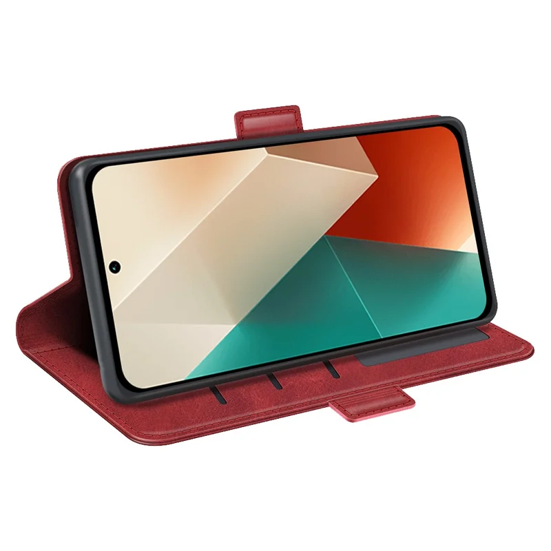 For Xiaomi Redmi Note 13 5G Case Stand Flip Calf Texture Phone Cover PU Leather Wallet Phone Shell - Red