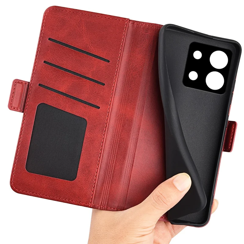 For Xiaomi Redmi Note 13 5G Case Stand Flip Calf Texture Phone Cover PU Leather Wallet Phone Shell - Red