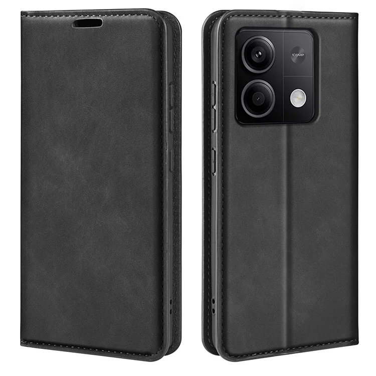 For Xiaomi Redmi Note 13 5G (China) Cell Phone Case PU Leather Wallet Stand Phone Shell with Skin-touch Feeling - Black
