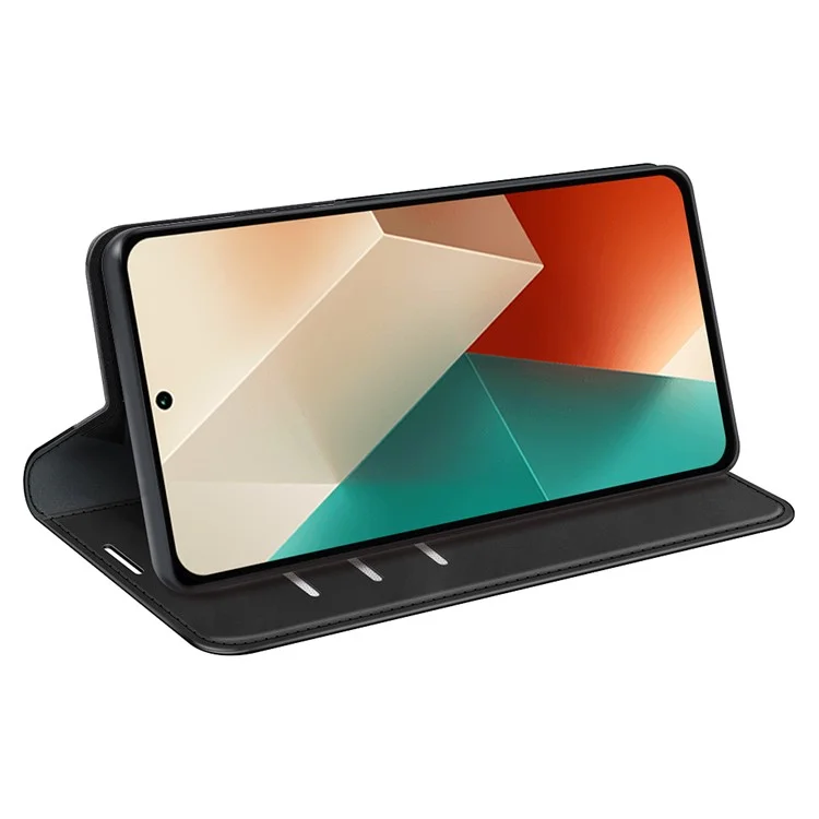 For Xiaomi Redmi Note 13 5G (China) Cell Phone Case PU Leather Wallet Stand Phone Shell with Skin-touch Feeling - Black