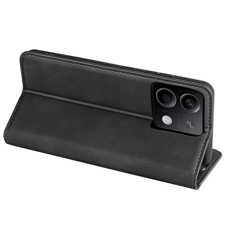 For Xiaomi Redmi Note 13 5G (China) Cell Phone Case PU Leather Wallet Stand Phone Shell with Skin-touch Feeling - Black