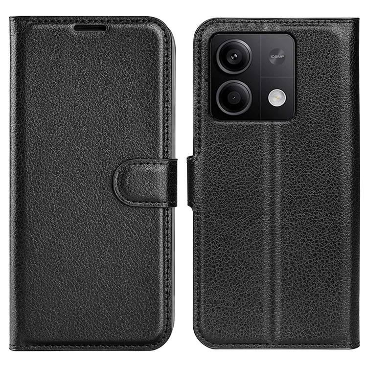 For Xiaomi Redmi Note 13 5G (China) Case Litchi Texture Leather Stand Cover Slim-Fit Wallet Phone Shell - Black