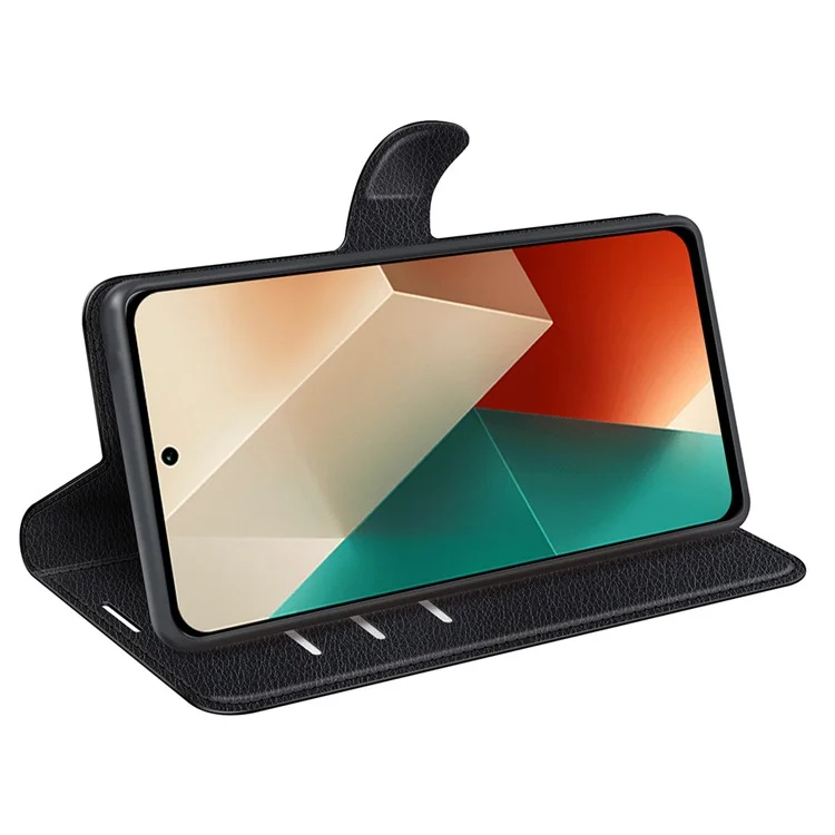For Xiaomi Redmi Note 13 5G (China) Case Litchi Texture Leather Stand Cover Slim-Fit Wallet Phone Shell - Black