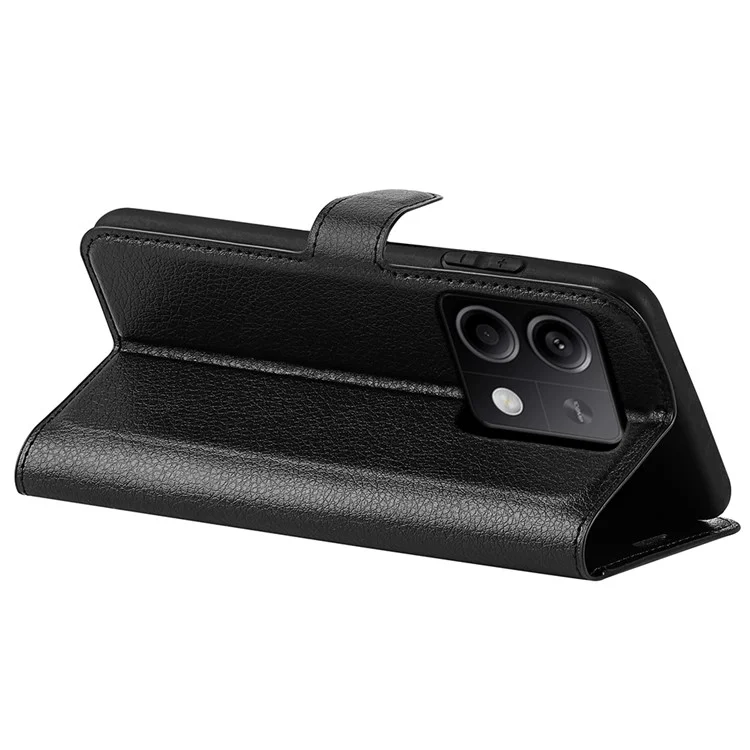 For Xiaomi Redmi Note 13 5G (China) Case Litchi Texture Leather Stand Cover Slim-Fit Wallet Phone Shell - Black
