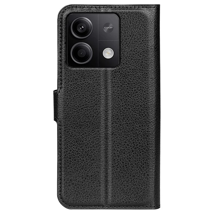 For Xiaomi Redmi Note 13 5G (China) Case Litchi Texture Leather Stand Cover Slim-Fit Wallet Phone Shell - Black