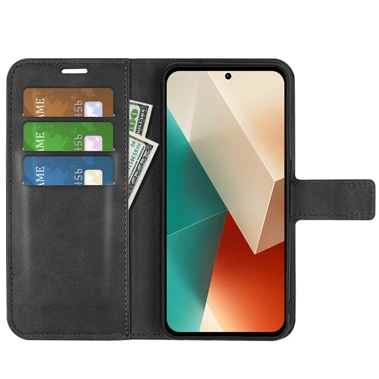 Handyhülle für Xiaomi Redmi Note 13 5G (China) Ständer PU-Leder Kalbsleder Handyhülle Brieftasche - Schwarz