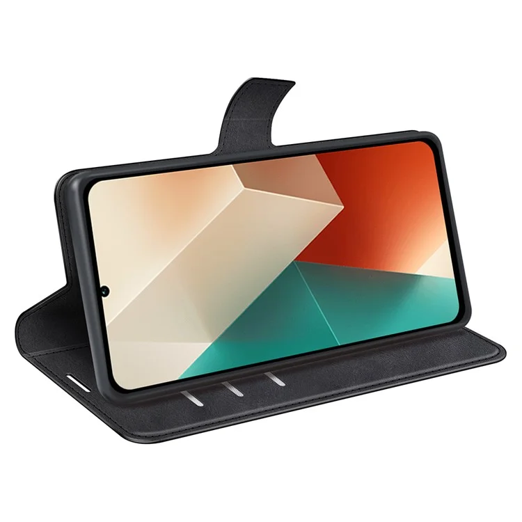 Handyhülle für Xiaomi Redmi Note 13 5G (China) Ständer PU-Leder Kalbsleder Handyhülle Brieftasche - Schwarz