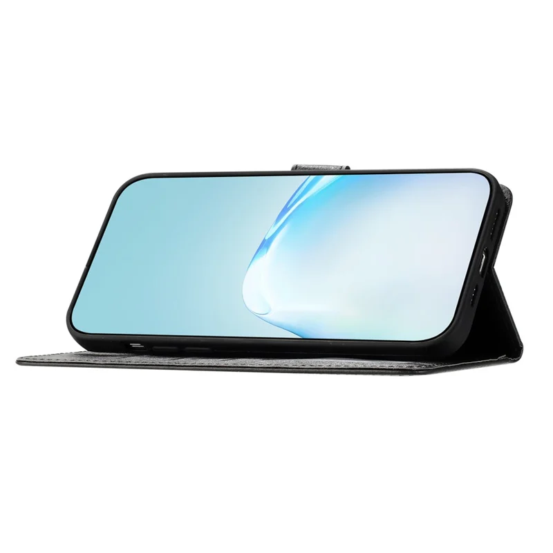 For Samsung Galaxy S24+ Case PU Leather Silk Texture Wallet Stand Phone Cover with Strap - Black