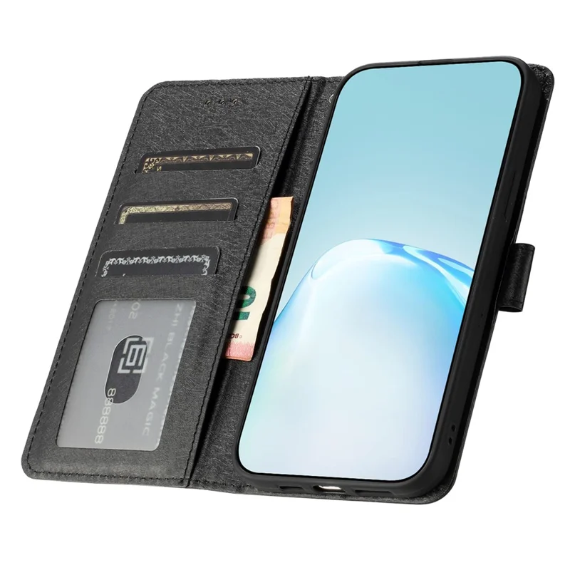 Pour Samsung Galaxy S24 Ultra Case Silk Texture PU Leather Wallet Phone Cover with Strap - Noir