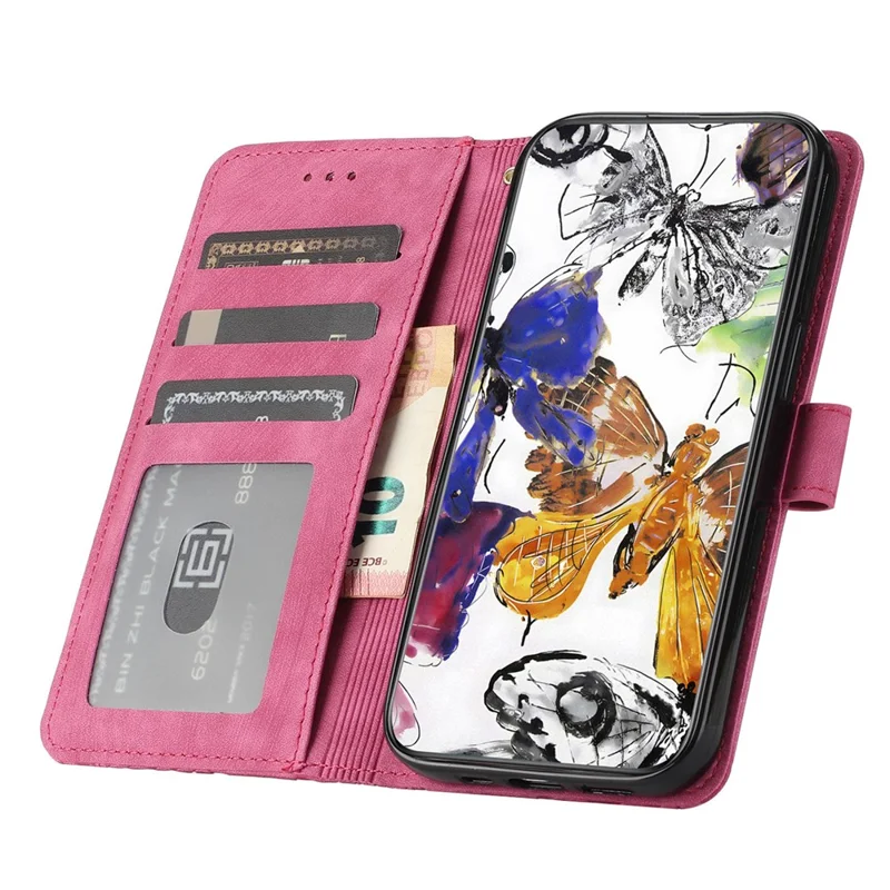 Para Samsung Galaxy S24 Ultra Case Borboleta Impresso PU Leather Wallet Phone Cover com Alça - Rosa