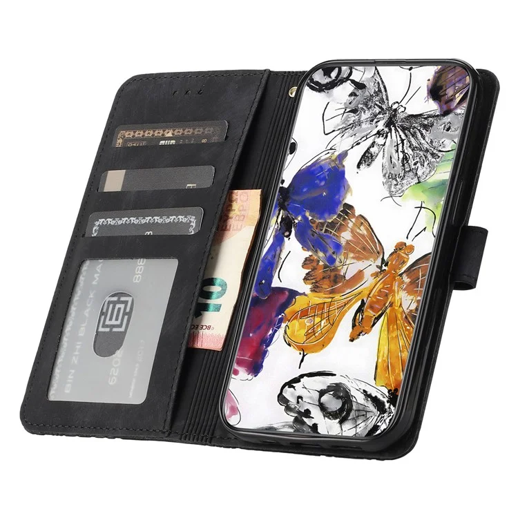 Pour Samsung Galaxy S25 / S24 Case Butterfly Imprinted Skin-Touch PU Leather Phone Cover with Strap - Black
