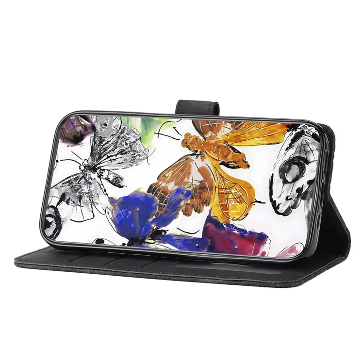 Pour Samsung Galaxy S25 / S24 Case Butterfly Imprinted Skin-Touch PU Leather Phone Cover with Strap - Black