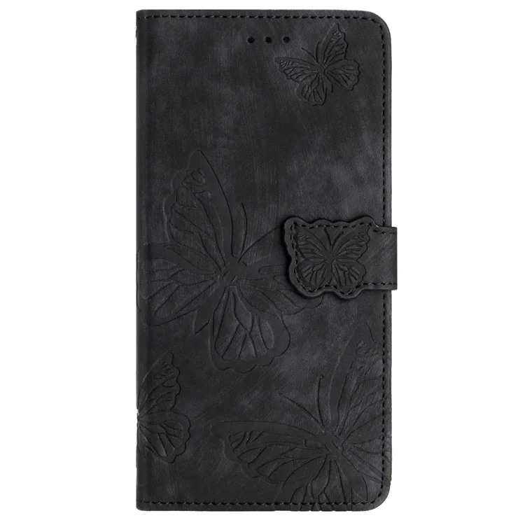 Pour Samsung Galaxy S25 / S24 Case Butterfly Imprinted Skin-Touch PU Leather Phone Cover with Strap - Black