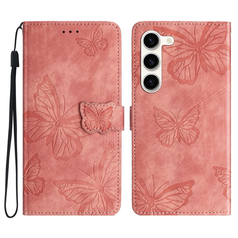 For Samsung Galaxy S24+ Case Butterfly Imprinted PU Leather Phone Stand Cover with Strap - Pink