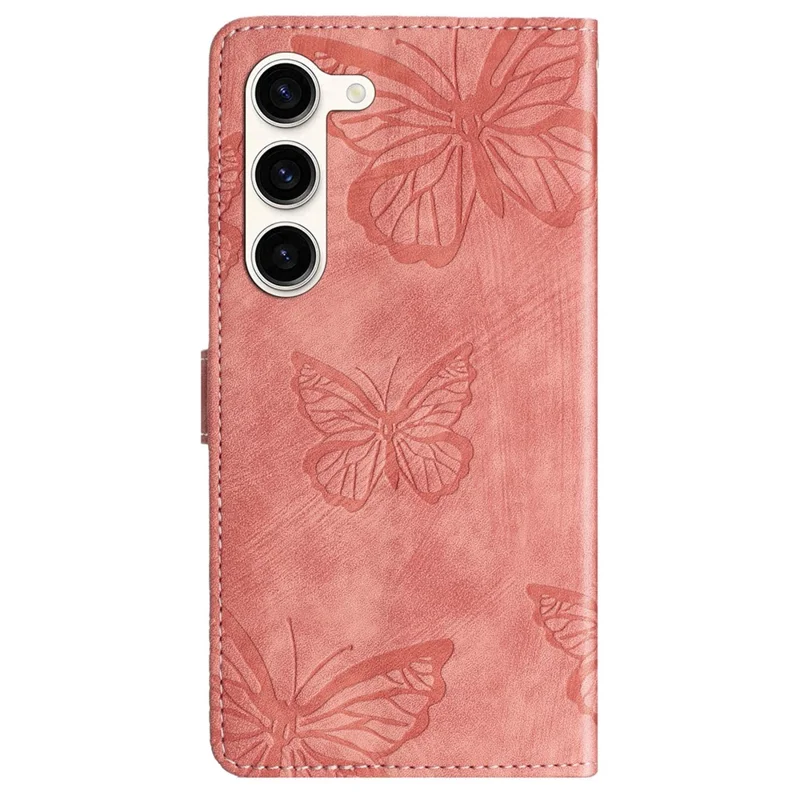 For Samsung Galaxy S24+ Case Butterfly Imprinted PU Leather Phone Stand Cover with Strap - Pink