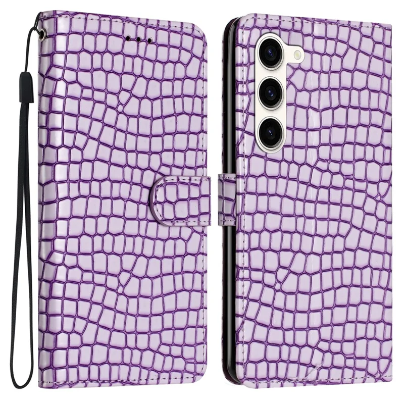 For Samsung Galaxy S24+ Case PU Leather Crocodile Texture Phone Cover with Strap - Purple