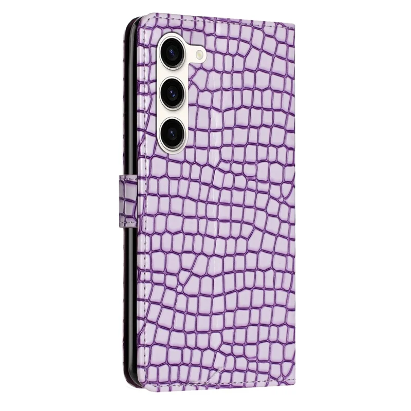 For Samsung Galaxy S24+ Case PU Leather Crocodile Texture Phone Cover with Strap - Purple