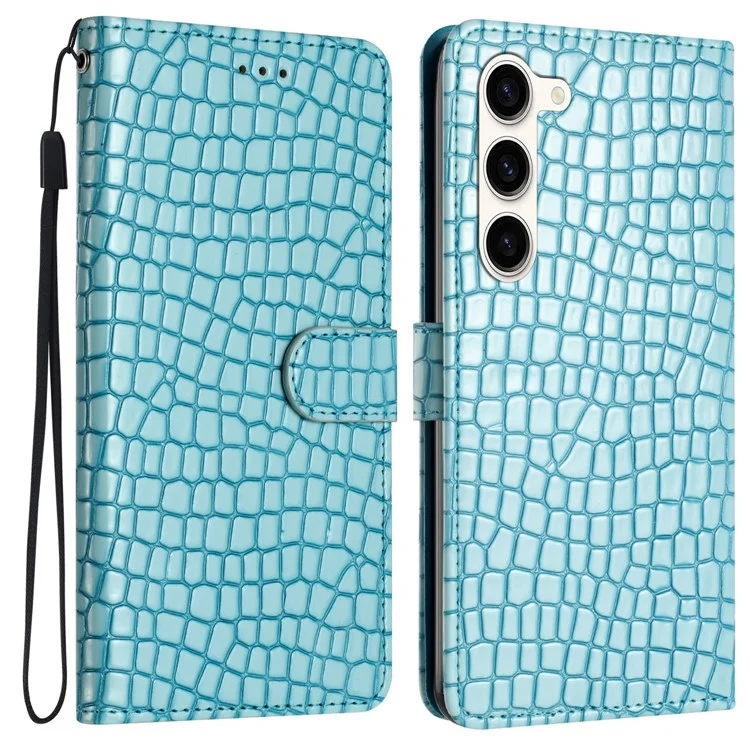 Para Samsung Galaxy S25 / S24 Case Crocodile Texture Phone Leather Cover with Strap - Azul