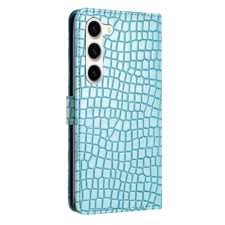 Para Samsung Galaxy S25 / S24 Case Crocodile Texture Phone Leather Cover with Strap - Azul