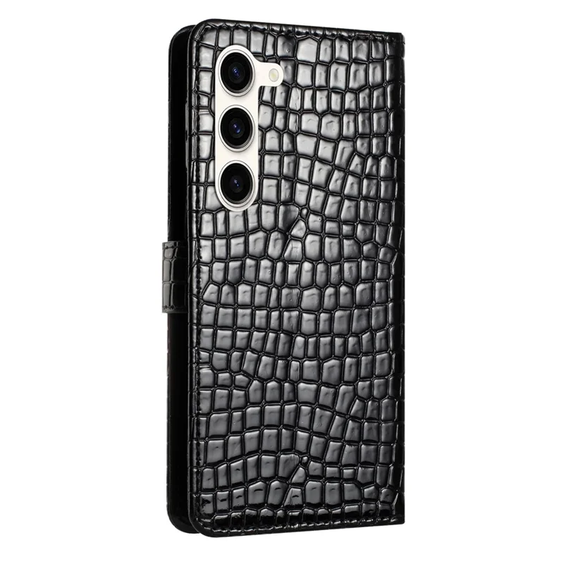 For Samsung Galaxy S24 Case Crocodile Texture Phone Leather Cover with Strap - Black