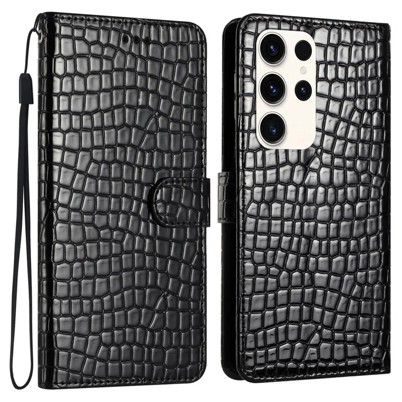 Pour étui Samsung Galaxy S24 Ultra Crocodile Texture Folio Flip Couverture de téléphone en cuir PU - Noir