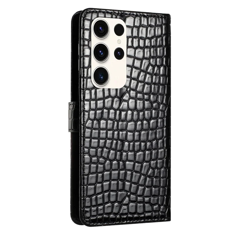 Pour étui Samsung Galaxy S24 Ultra Crocodile Texture Folio Flip Couverture de téléphone en cuir PU - Noir