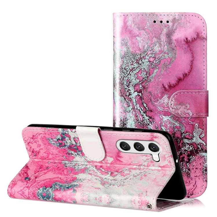 For Samsung Galaxy S25 / S24 Case Marble Pattern Leather Phone Wallet Stand Cover - Pink Sea Water