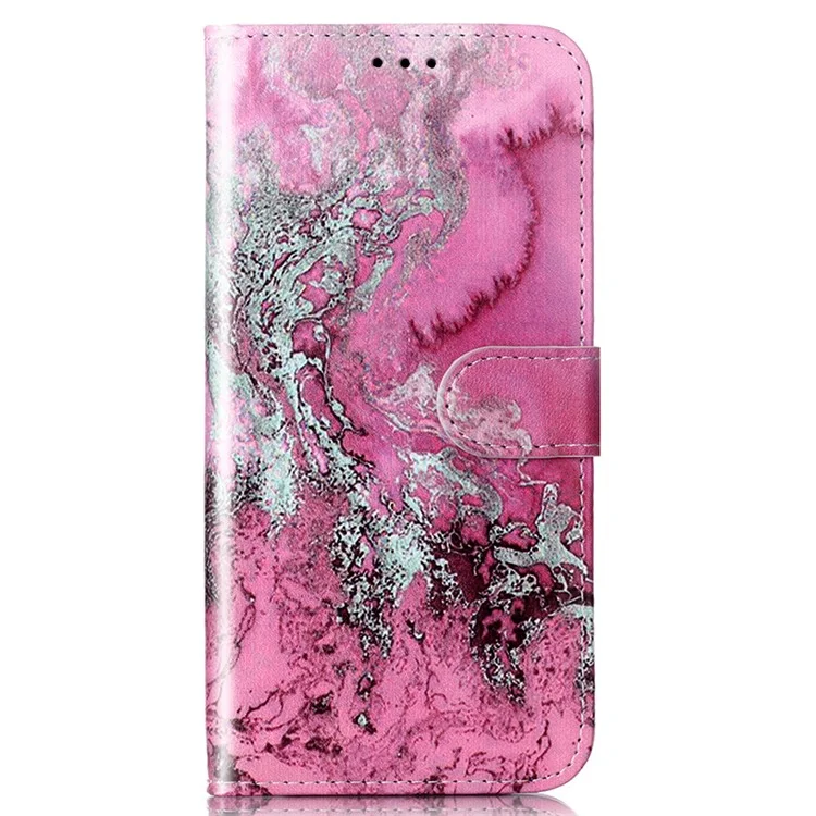 For Samsung Galaxy S25 / S24 Case Marble Pattern Leather Phone Wallet Stand Cover - Pink Sea Water