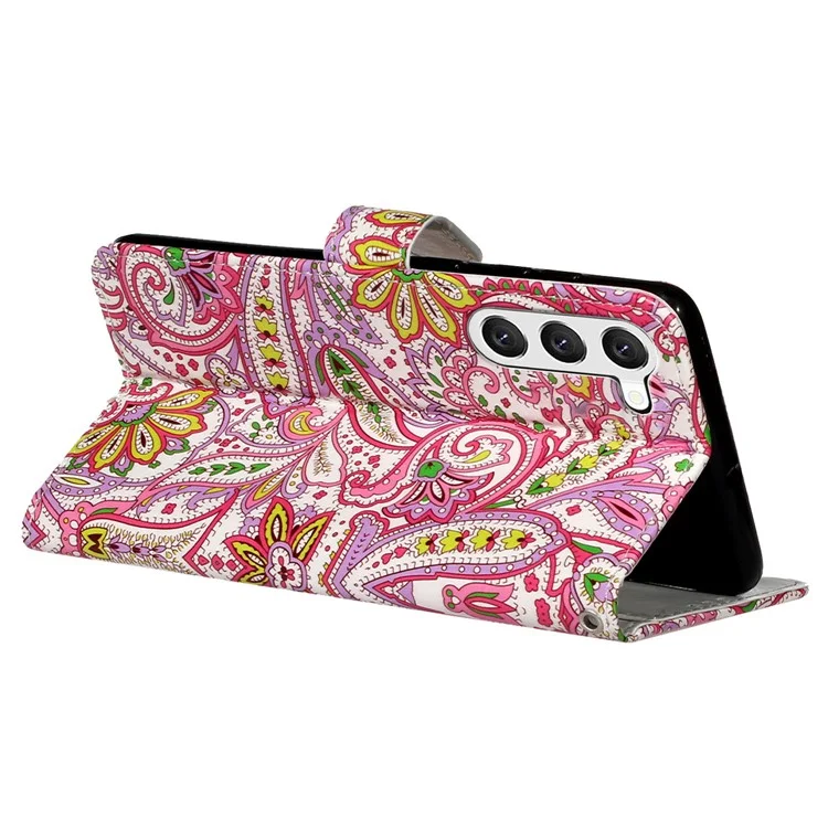 Para funda de Samsung Galaxy S25 / S24 Cubierta de impresión de patrón de cuero de cartera Flip Stand Phone Case - Flor