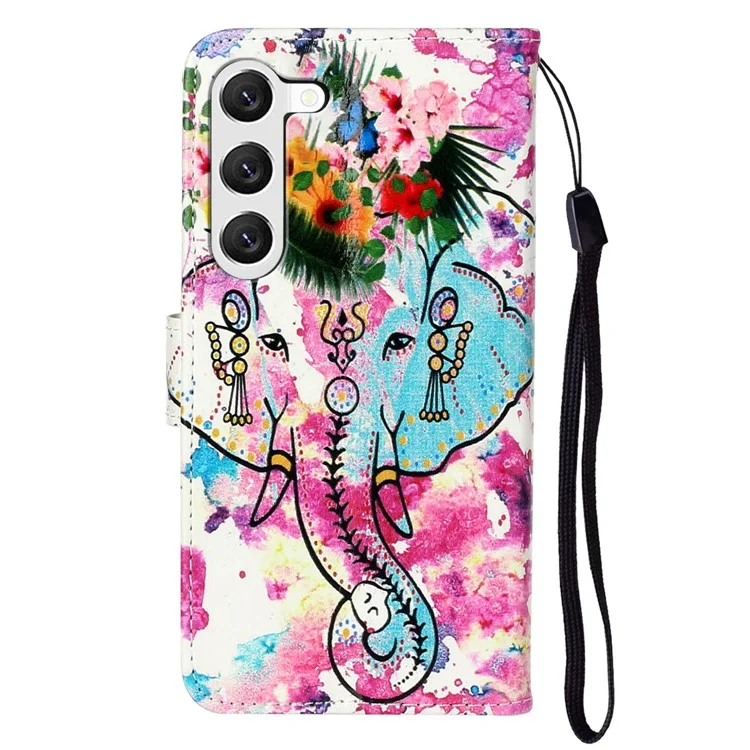 For Samsung Galaxy S25+ / S24+ Case Pattern Printing Folding Stand PU Leather Phone Cover - Flower Elephant